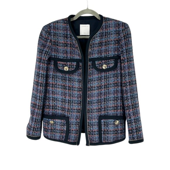 Sandro Liman Tweed Blazer Jacket Size 36 - Picture 2 of 11